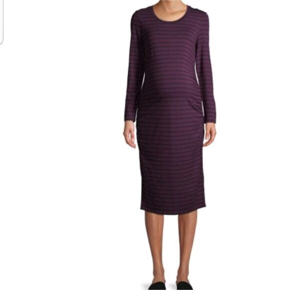 Maternity Dress Small 4 / 6 Long Sleeve Stripe Purple Knee length - Picture 6 of 8